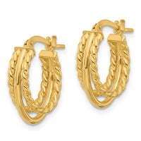 Load image into Gallery viewer, 14K Polished and Textured 3-Row J-Hoop Post Earrings
