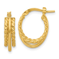 Load image into Gallery viewer, 14K Polished and Textured 3-Row J-Hoop Post Earrings
