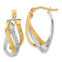 Load image into Gallery viewer, 14K w/White Rhodium Polished and D/C Fancy Hoop Earrings
