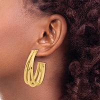 Load image into Gallery viewer, 14K Polished 3-Row J-Hoop Post Earrings
