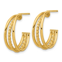 Load image into Gallery viewer, 14K Polished and Textured 3-Row Round J-Hoop Post Earrings
