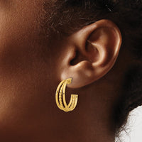 Load image into Gallery viewer, 14K Polished and Textured 3-Row Round J-Hoop Post Earrings
