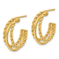 Load image into Gallery viewer, 14K Polished and Textured 3-Row Round J-Hoop Post Earrings
