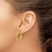 Load image into Gallery viewer, 14K Polished and Textured 3-Row Round J-Hoop Post Earrings
