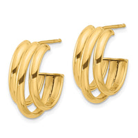 Load image into Gallery viewer, 14K Polished 3-Row J-Hoop Post Earrings
