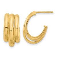 Load image into Gallery viewer, 14K Polished 3-Row J-Hoop Post Earrings
