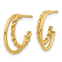 Load image into Gallery viewer, 14K Polished and Textured 2-Row J-Hoop Post Earrings
