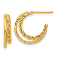 Load image into Gallery viewer, 14K Polished and Textured 2-Row J-Hoop Post Earrings
