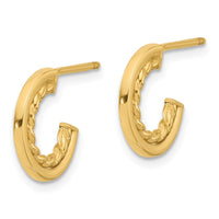 Load image into Gallery viewer, 14K Polished and Textured  J-Hoop Post Earrings
