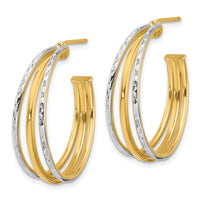 Load image into Gallery viewer, 14K w/White Rhodium and D/C 3-Row Round J-Hoop Post Earrings
