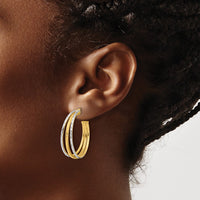 Load image into Gallery viewer, 14K w/White Rhodium and D/C 3-Row Round J-Hoop Post Earrings
