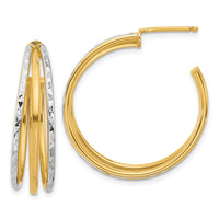 Load image into Gallery viewer, 14K w/White Rhodium and D/C 3-Row Round J-Hoop Post Earrings
