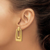 Load image into Gallery viewer, 14K Polished and Satin Rectangle Dangle Post Earrings
