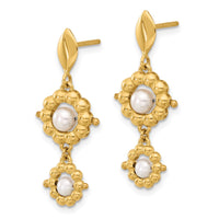 Load image into Gallery viewer, 14k Polished FWC Pearl Flower Post Dangle Earrings

