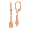 14K Rose Gold Polished/ Dia-cut Dangle Leverback Earrings