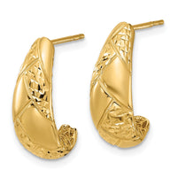 Load image into Gallery viewer, 14K Polished and Diamond-cut J-Hoop Earrings
