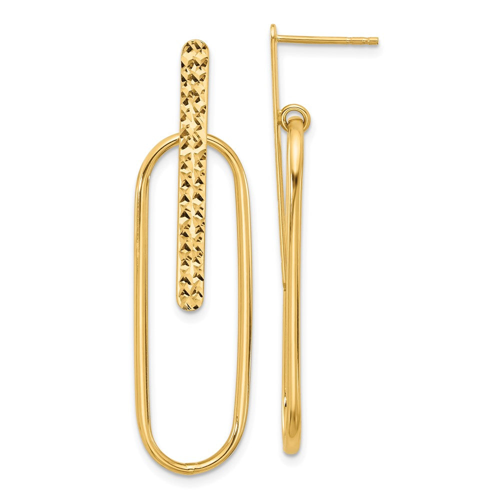 14K Polished and Diamond-cut Oval Dangle Post Earrings