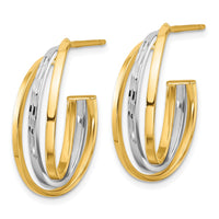 Load image into Gallery viewer, 14K W/Wht Rhodium Polished / Diamond-cut J-Hoop Post Earrings
