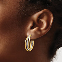 Load image into Gallery viewer, 14K W/Wht Rhodium Polished / Diamond-cut J-Hoop Post Earrings
