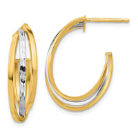 Load image into Gallery viewer, 14K W/Wht Rhodium Polished / Diamond-cut J-Hoop Post Earrings
