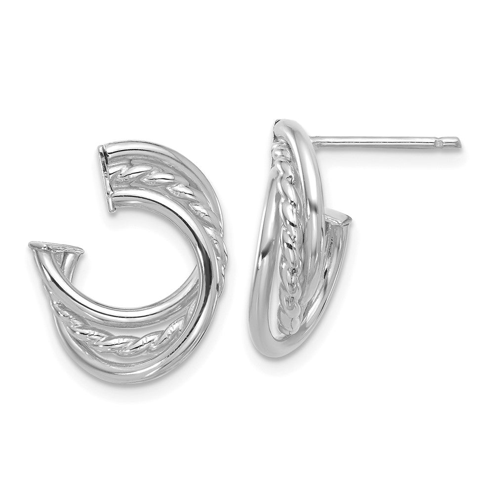 14K w/Wht RH-plating Polished and Twisted Post Earrings