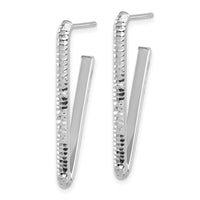 Load image into Gallery viewer, 14K w/Wht RH-plat Polished/Dia-cut Triangle J-Hoop Earrings
