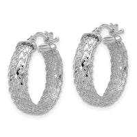 Load image into Gallery viewer, 14K w/Wht RH-plating Polish/Texture/Dia-cut Hoop Earrings
