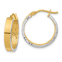 Load image into Gallery viewer, 14K W/White Rhodium Polished and Diamond-cut Hoop Earrings
