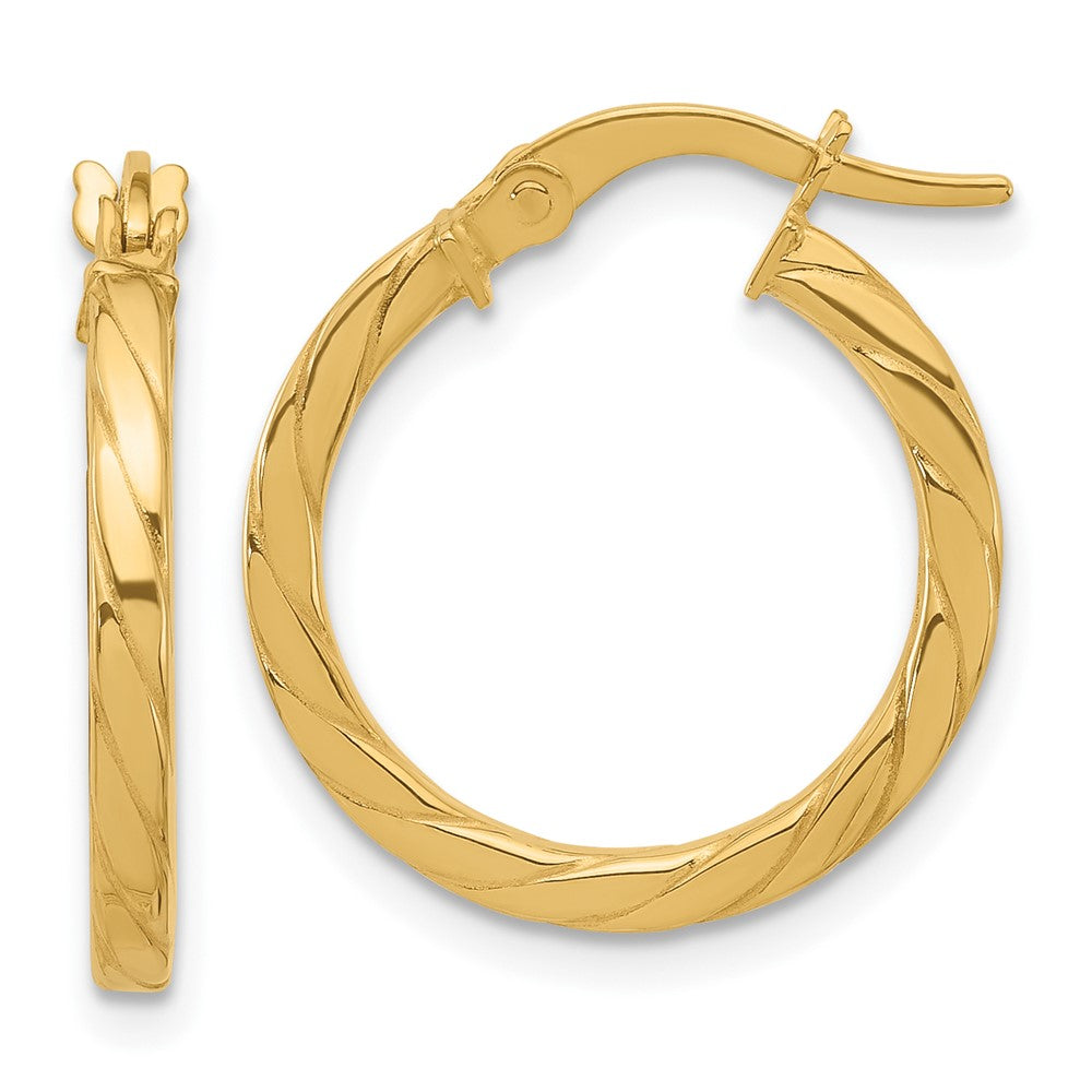 14K Polished and Grooved Hoop Earrings