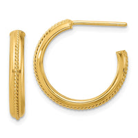 Load image into Gallery viewer, 14K Polished and Textured Round J-Hoop Earrings
