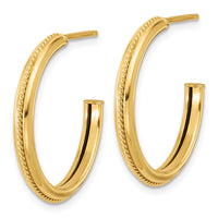 Load image into Gallery viewer, 14K Polished and Textured Round J-Hoop Earrings
