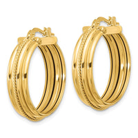 Load image into Gallery viewer, 14K Polished and Textured Round Hoop Earrings
