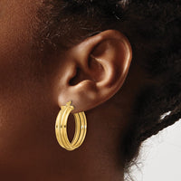 Load image into Gallery viewer, 14K Polished and Textured Round Hoop Earrings

