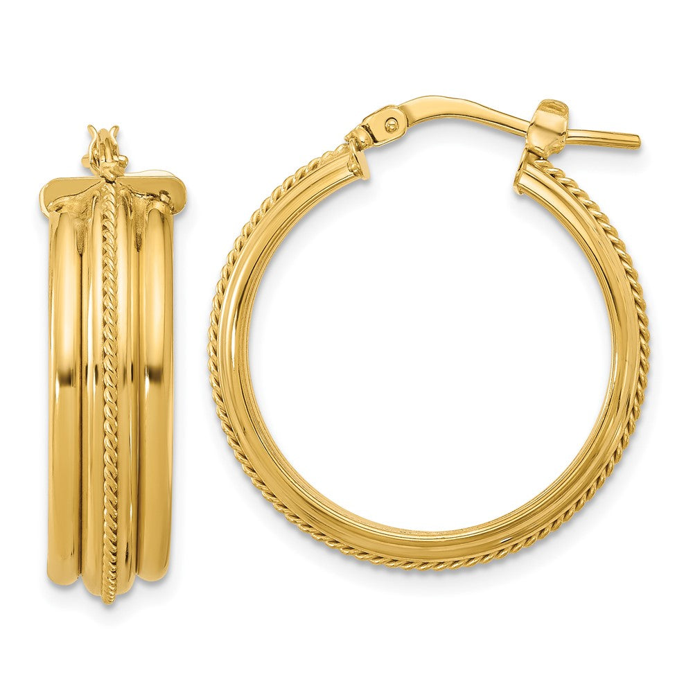 14K Polished and Textured Round Hoop Earrings