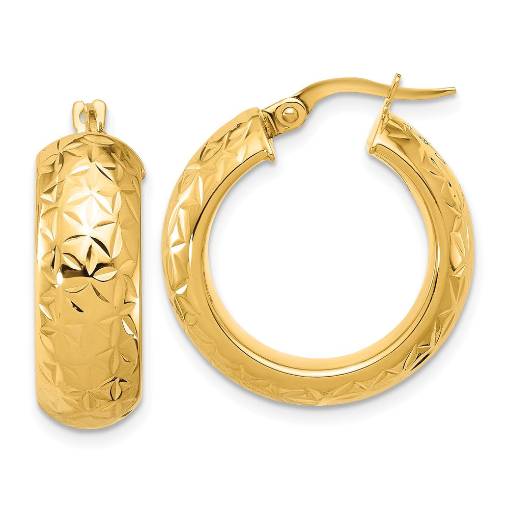 14k Polished and D/C Half Round Circle Hoop Earrings