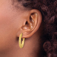 Load image into Gallery viewer, 14k Polished and D/C Knife Edge Omega Back Hoop Earrings
