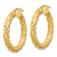 Load image into Gallery viewer, 14k Polished and Textured Twisted Circle Hoop Earrings
