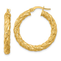 Load image into Gallery viewer, 14k Polished and Textured Twisted Circle Hoop Earrings
