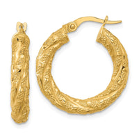 Load image into Gallery viewer, 14k Polished and Textured Twisted Tube Hoop Earrings
