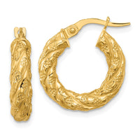 Load image into Gallery viewer, 14k Polished and Textured Twisted Tube Hoop Earrings
