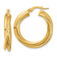 Load image into Gallery viewer, 14k Polished and Textured Twisted Circle Hoop Earrings
