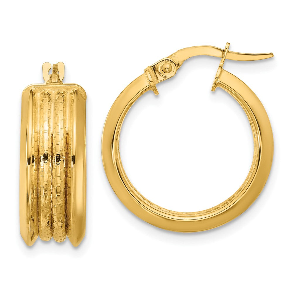 14k Polished and Textured Hoop Earrings