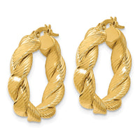 Load image into Gallery viewer, 14k Polished and Textured Twist Hoop Earrings
