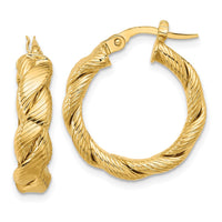 Load image into Gallery viewer, 14k Polished and Textured Twist Hoop Earrings

