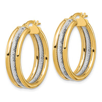 Load image into Gallery viewer, 14k w/White Rhodium Polished and Textured Triple Hoop Earrings
