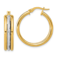 Load image into Gallery viewer, 14k w/White Rhodium Polished and Textured Triple Hoop Earrings
