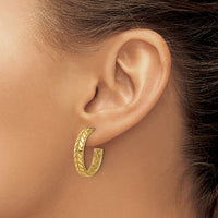 Load image into Gallery viewer, 14K Polished Design J-Hoop Patterned Earrings
