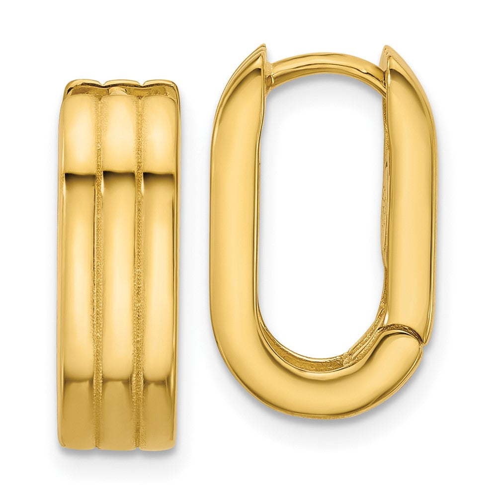 14K Polished / Grooved Hinged Huggie Hoop Earrings