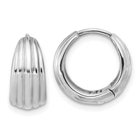 Load image into Gallery viewer, 14K WG Polished/Grooved Round Huggie Hoop Earrings
