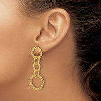 Load image into Gallery viewer, 14K Polished Fancy Circle Link Dangle Post Earrings
